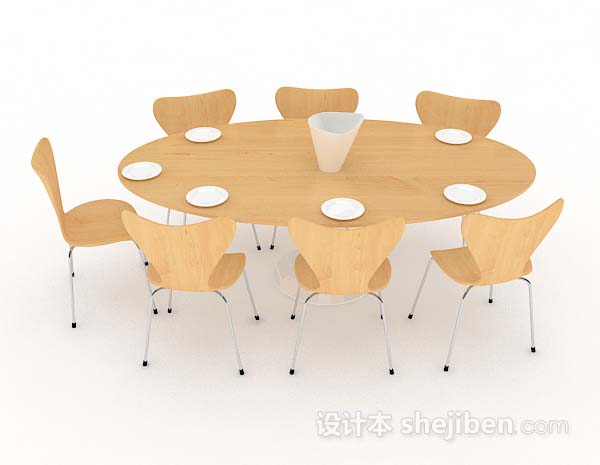 现代风格黄色木质餐桌椅3d模型下载