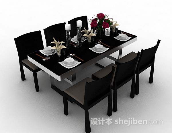黑色餐桌椅3d模型下载