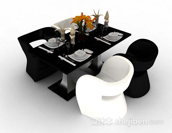 现代风格现代个性黑白餐桌椅3d模型下载