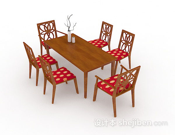 中式风格新中式木质餐桌椅3d模型下载