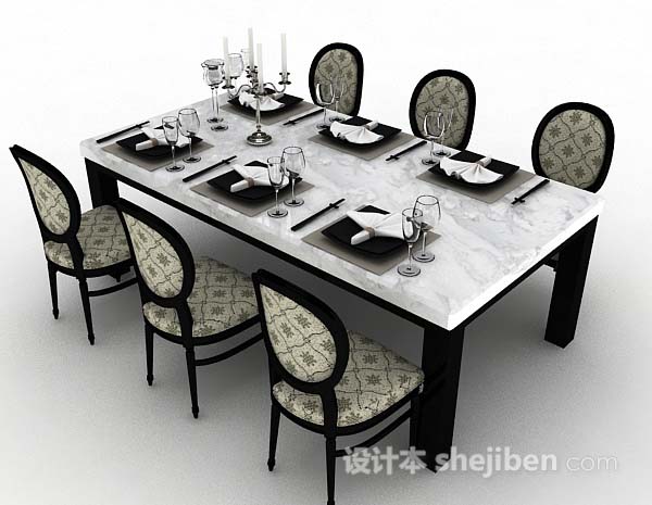 免费古典餐桌椅3d模型下载