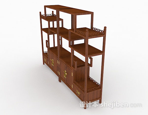 免费中式棕色木质展示柜3d模型下载