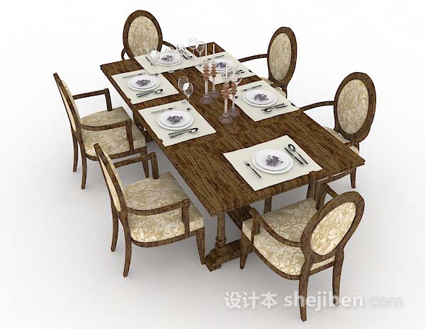 免费木质棕色餐桌椅3d模型下载