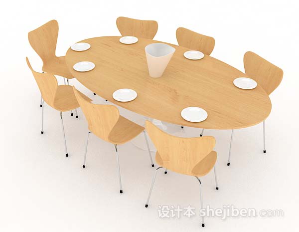 免费黄色木质餐桌椅3d模型下载