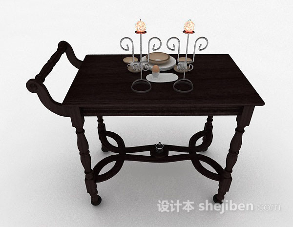 设计本欧式棕色移动餐桌3d模型下载