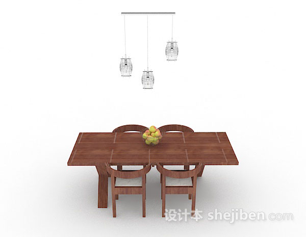 田园风格田园木质餐桌椅3d模型下载