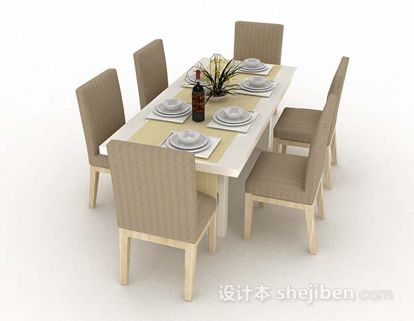 浅棕色餐桌椅3d模型下载