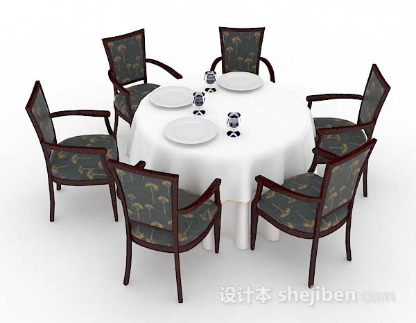 现代风格复古木质餐桌椅3d模型下载
