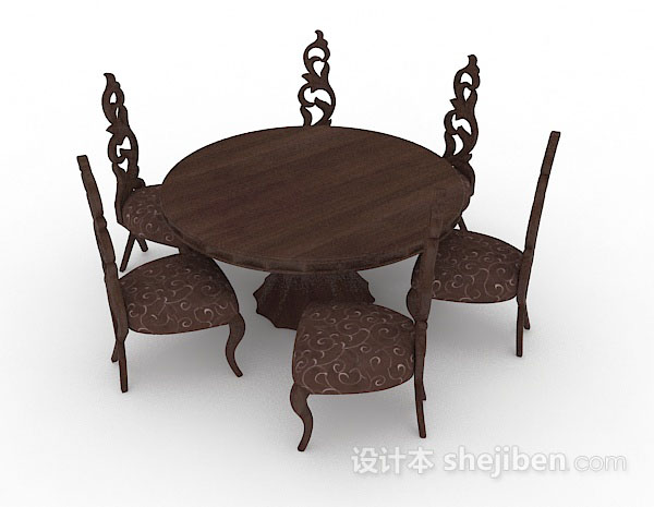 欧式风格欧式复古棕色木质桌椅组合3d模型下载