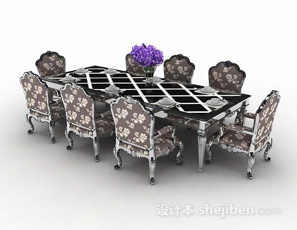 免费欧式花纹餐桌椅3d模型下载