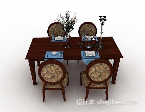 欧式风格欧式复古餐桌椅3d模型下载