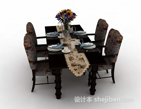 设计本花纹家居餐桌椅3d模型下载