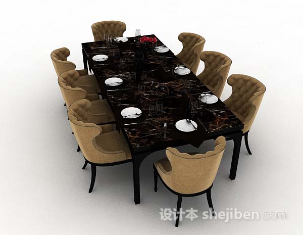 设计本棕色餐桌椅3d模型下载