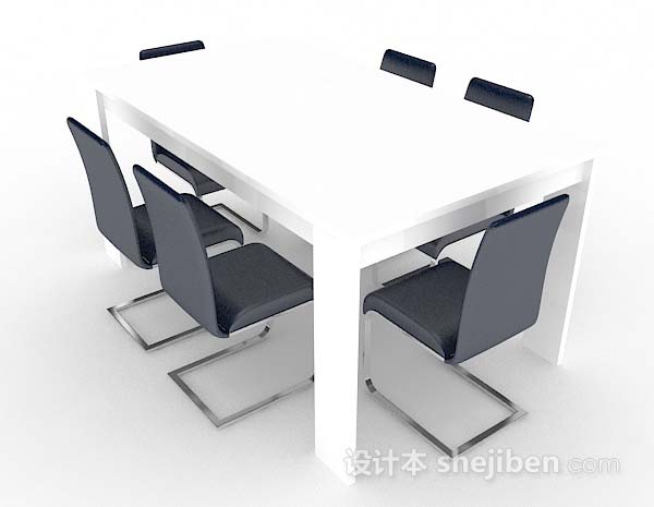 白色简约餐桌椅3d模型下载
