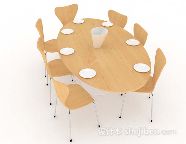 设计本黄色木质餐桌椅3d模型下载