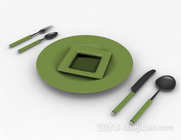 现代风格绿色餐具3d模型下载