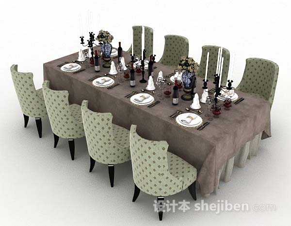免费欧式复古餐桌椅3d模型下载