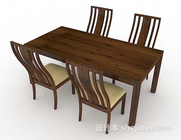 设计本木质简约棕色餐桌椅3d模型下载