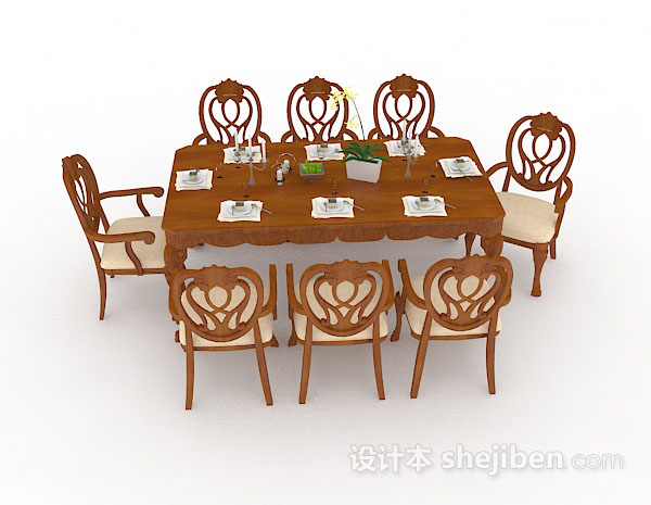 免费木质棕色餐桌椅3d模型下载