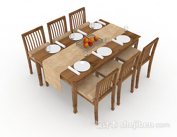 现代风格木质简单餐桌椅组合3d模型下载