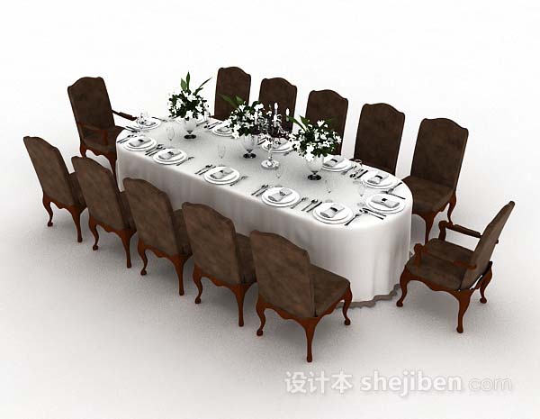 免费欧式椭圆形餐桌椅3d模型下载