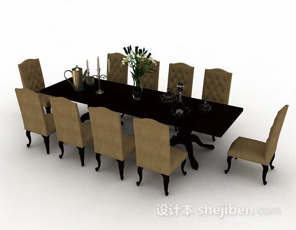 设计本欧式长餐桌椅3d模型下载