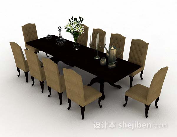 欧式长餐桌椅3d模型下载