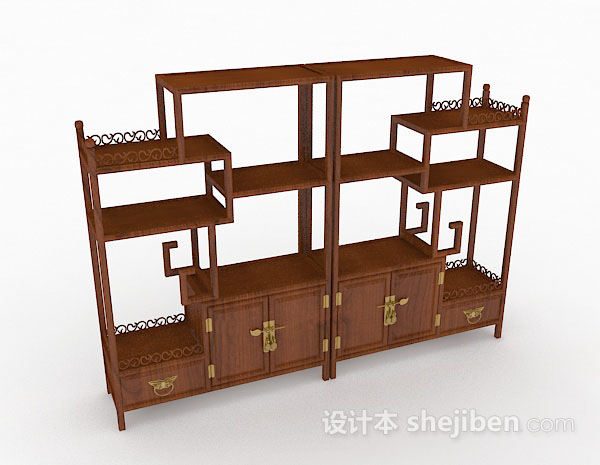 中式棕色木质展示柜3d模型下载