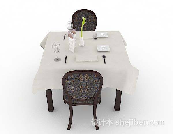 现代风格木质复古餐桌椅3d模型下载
