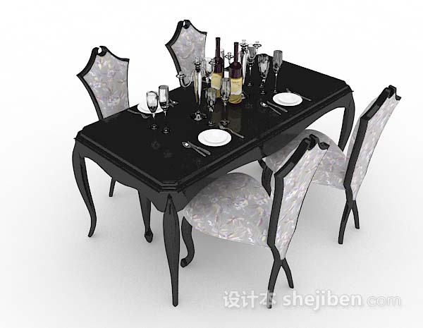 欧式简约木质餐桌椅3d模型下载