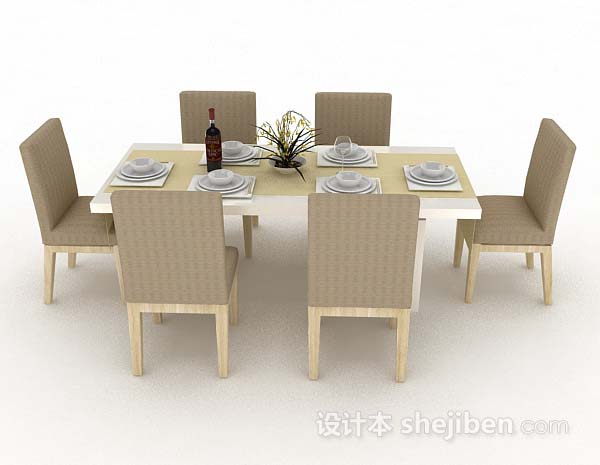 免费浅棕色餐桌椅3d模型下载