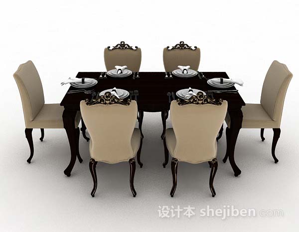 免费欧式木质餐桌椅3d模型下载