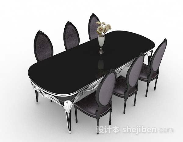 简欧黑色餐桌椅3d模型下载