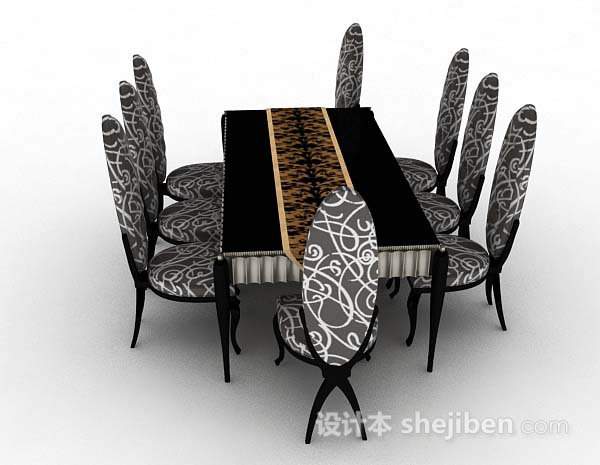 设计本个性黑灰色餐桌椅3d模型下载