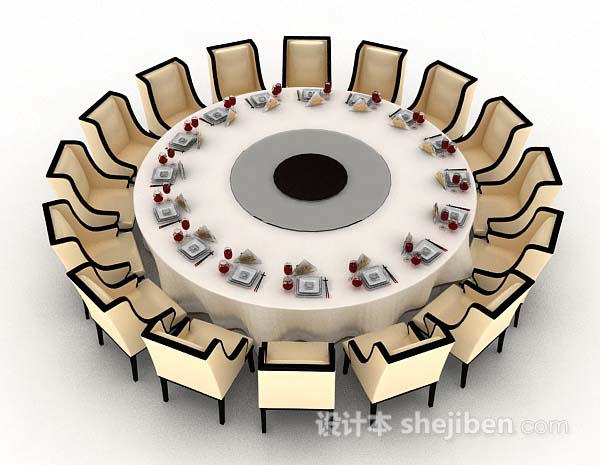 现代风格黄色圆形餐桌椅3d模型下载