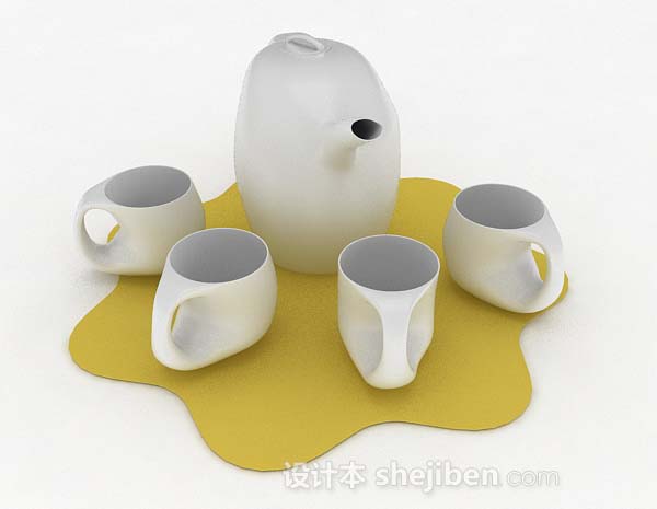 免费个性白色茶具3d模型下载