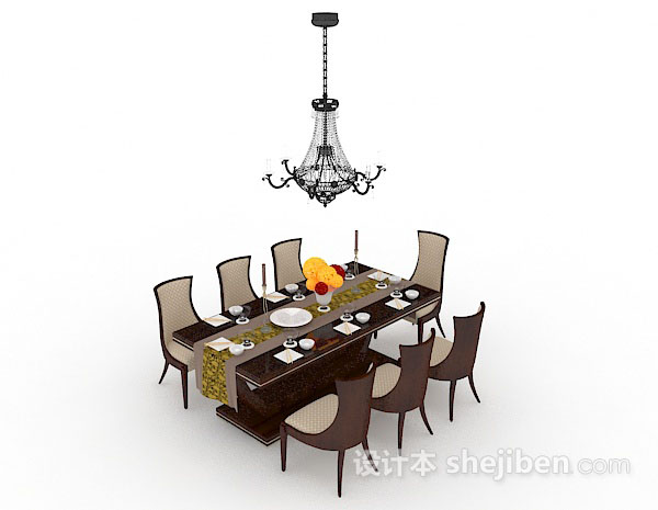 现代风格棕色家居餐桌椅3d模型下载