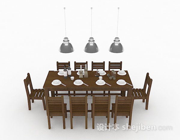 设计本田园木质棕色餐桌椅3d模型下载
