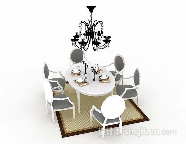 设计本简欧白色餐桌椅3d模型下载
