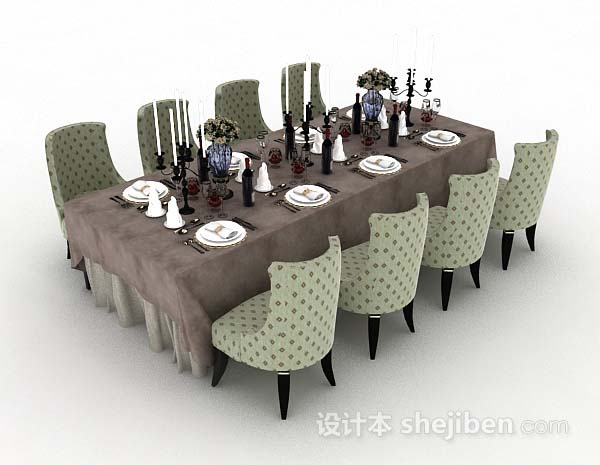 欧式复古餐桌椅3d模型下载