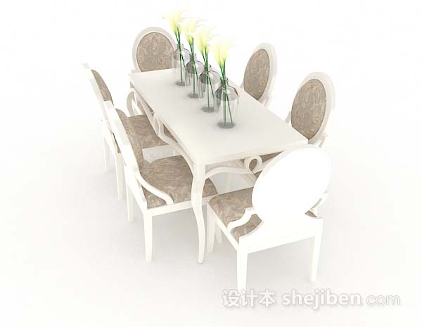 免费欧式白色餐桌椅3d模型下载