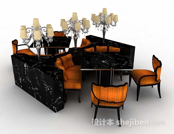 黑色餐厅餐桌椅3d模型下载