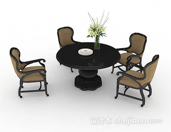 免费欧式棕色餐桌椅3d模型下载