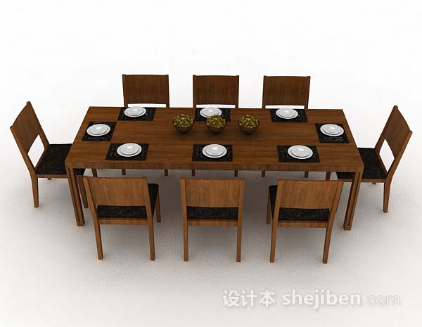 现代风格木质简单长方形餐桌椅3d模型下载