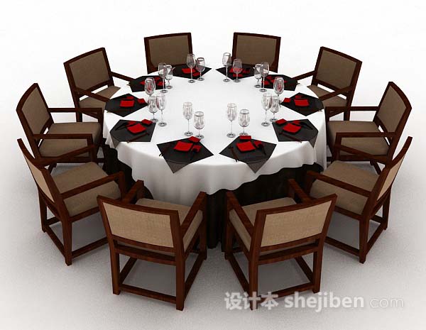 设计本圆形餐桌椅3d模型下载