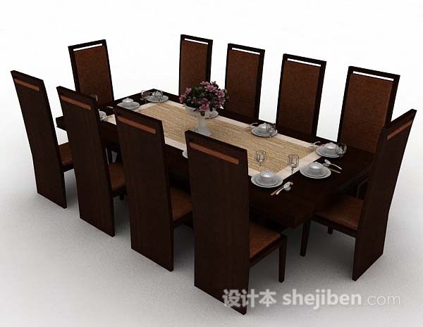 免费简单棕色木质餐桌椅3d模型下载