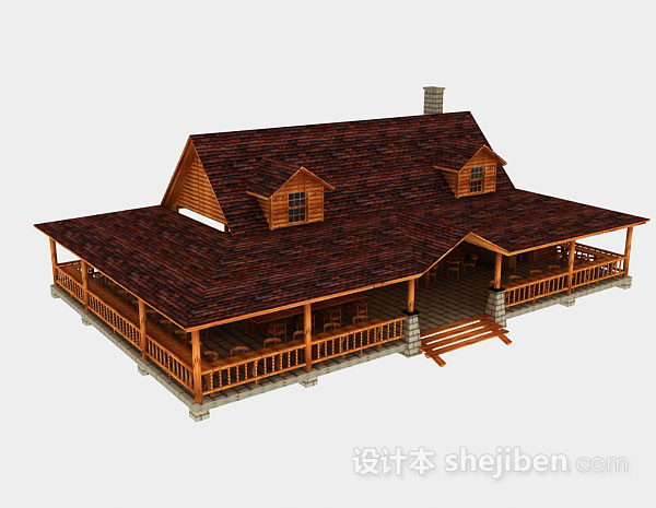 田园木质房屋3d模型下载