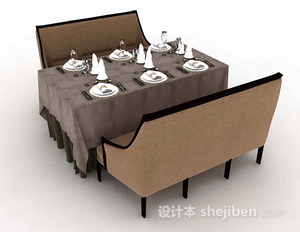 设计本棕色餐桌椅3d模型下载