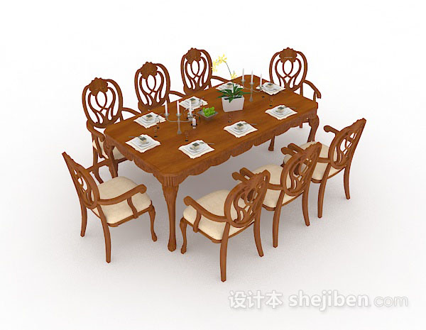 现代风格木质棕色餐桌椅3d模型下载