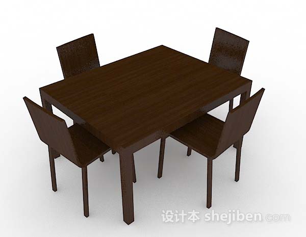 棕色简约餐桌椅3d模型下载